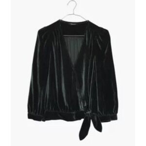 Madewell | Women's Long Sleeve V-Neck Velour Velvet Blouse Top Size XXS Green